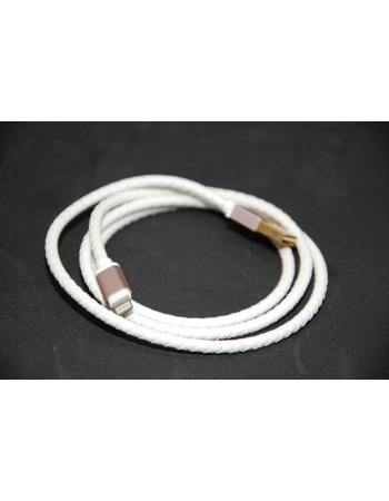 Кабель lightning iphone/ipad плетеная кожа, двухсторонний USB, 1 метр. Белый цвет
