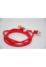 Кабель lightning iphone/ipad плетеная кожа, двухсторонний USB, 1 метр. Красный цвет