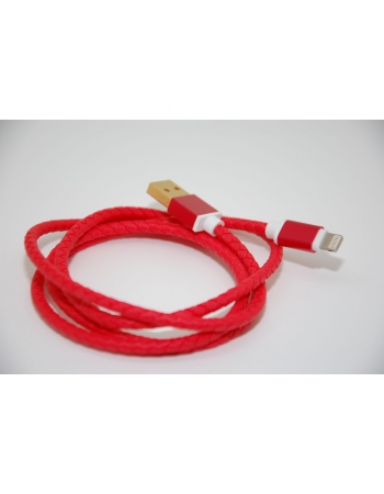 Кабель lightning iphone/ipad плетеная кожа, двухсторонний USB, 1 метр. Красный цвет