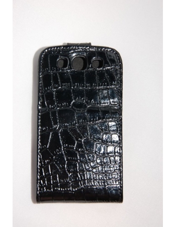 Кожаный чехол Samsung Galaxy S3. Croco. Черный цвет