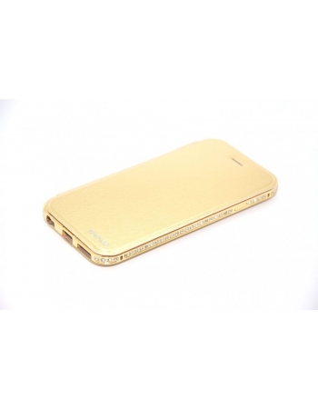 Чехол Iphone 6 (4.7") металлический с флип кейс + стразы. Золотой цвет